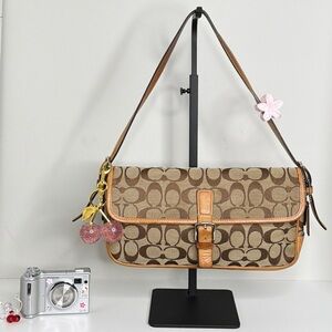 Coach Brown and Tan Shoulder Bag with Signature Pattern